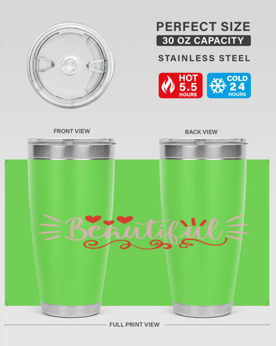 Beautiful Style 163# Tumbler showcasing its sleek stainless steel design and drink-thru lid, perfect for hot and cold beverages.