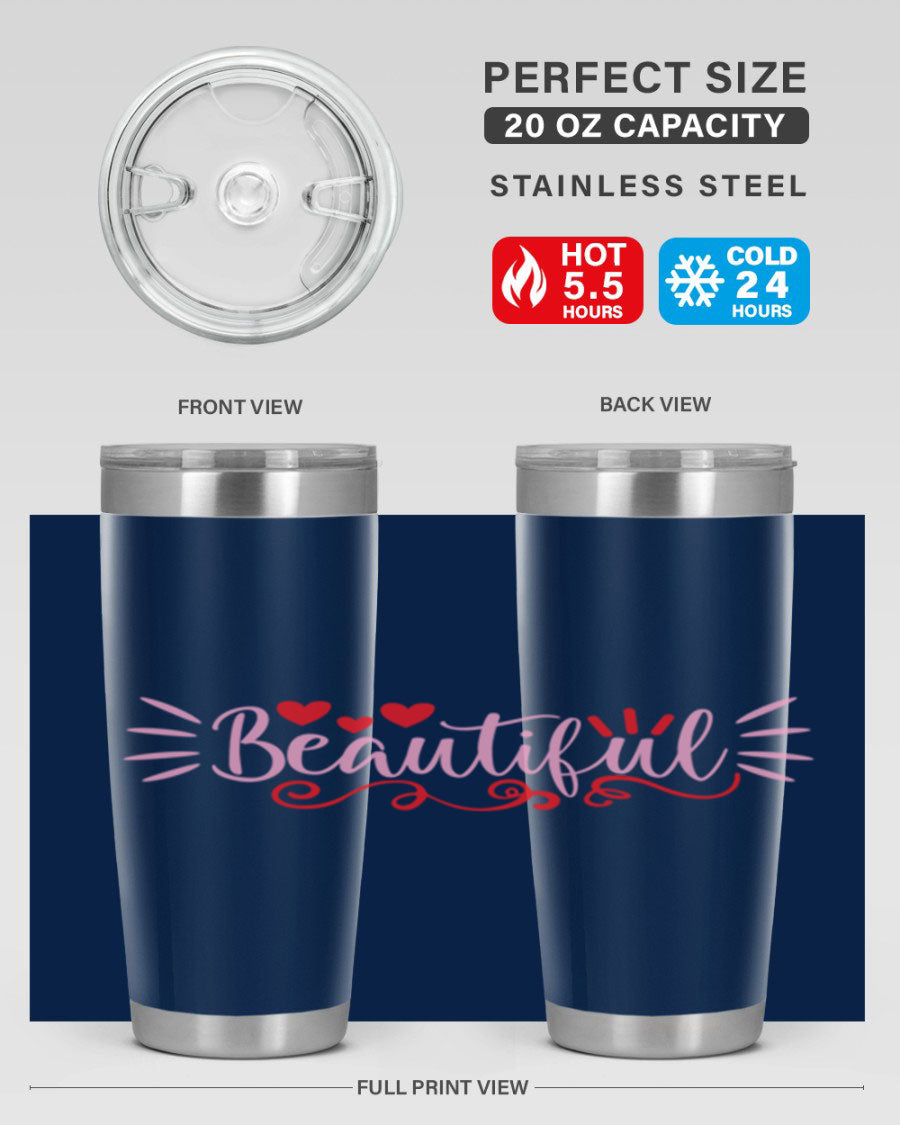 Beautiful Style 163# Tumbler showcasing its sleek stainless steel design and drink-thru lid, perfect for hot and cold beverages.