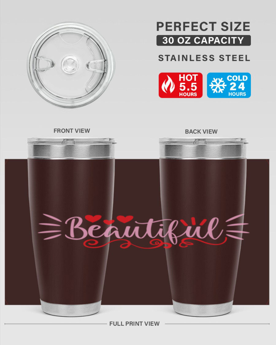 Beautiful Style 163# Tumbler showcasing its sleek stainless steel design and drink-thru lid, perfect for hot and cold beverages.