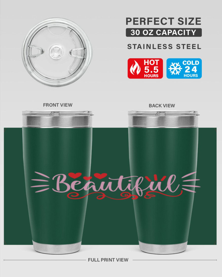 Beautiful Style 163# Tumbler showcasing its sleek stainless steel design and drink-thru lid, perfect for hot and cold beverages.
