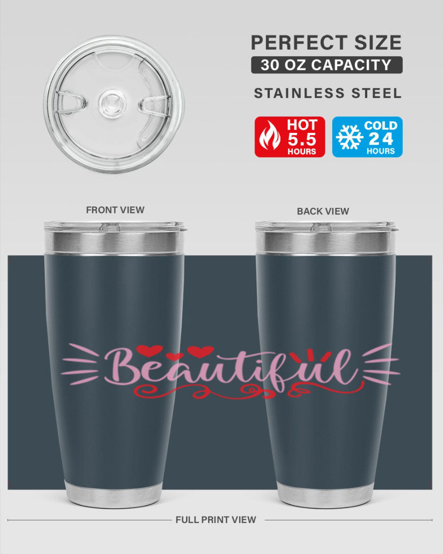 Beautiful Style 163# Tumbler showcasing its sleek stainless steel design and drink-thru lid, perfect for hot and cold beverages.