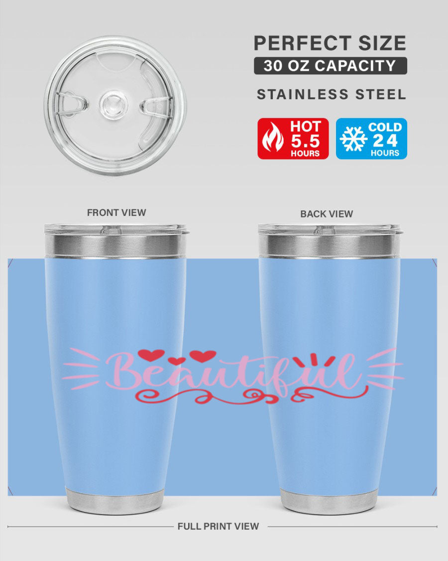 Beautiful Style 163# Tumbler showcasing its sleek stainless steel design and drink-thru lid, perfect for hot and cold beverages.