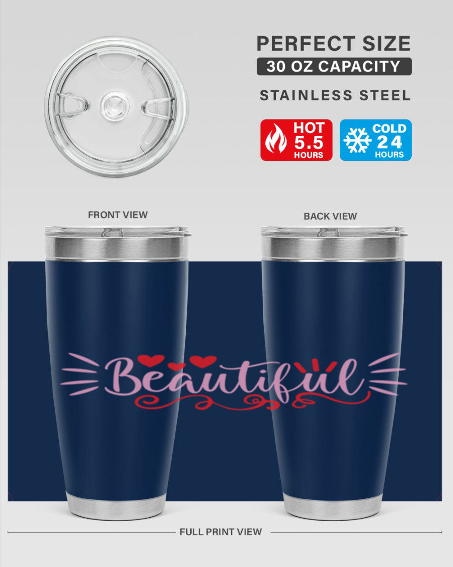 Beautiful Style 163# Tumbler showcasing its sleek stainless steel design and drink-thru lid, perfect for hot and cold beverages.