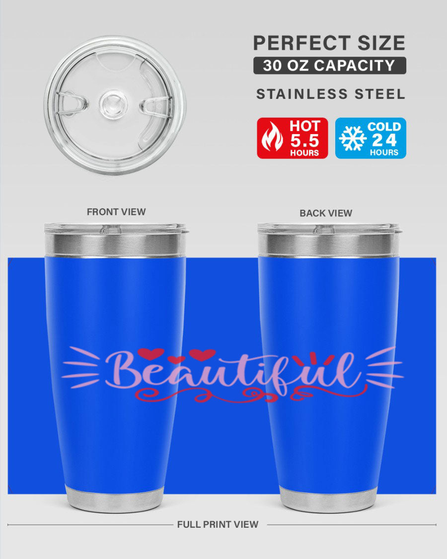 Beautiful Style 163# Tumbler showcasing its sleek stainless steel design and drink-thru lid, perfect for hot and cold beverages.