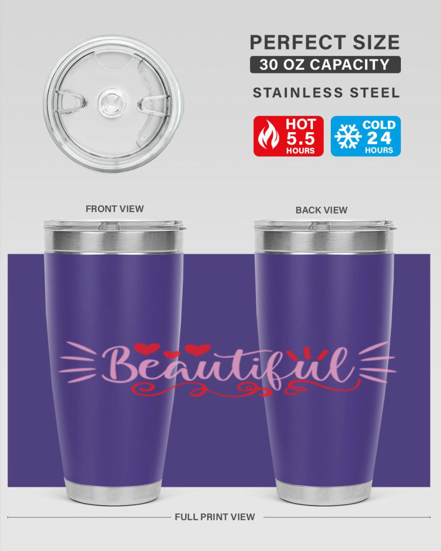 Beautiful Style 163# Tumbler showcasing its sleek stainless steel design and drink-thru lid, perfect for hot and cold beverages.