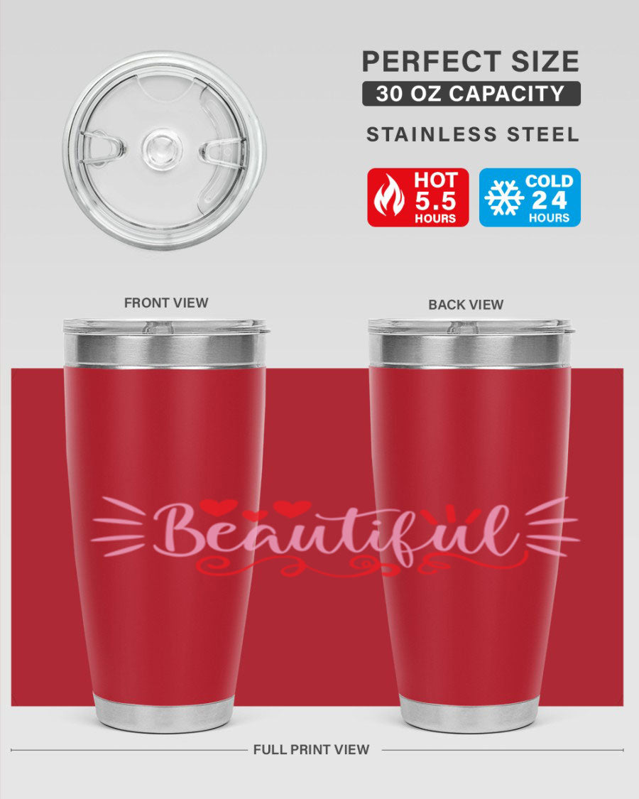 Beautiful Style 163# Tumbler showcasing its sleek stainless steel design and drink-thru lid, perfect for hot and cold beverages.
