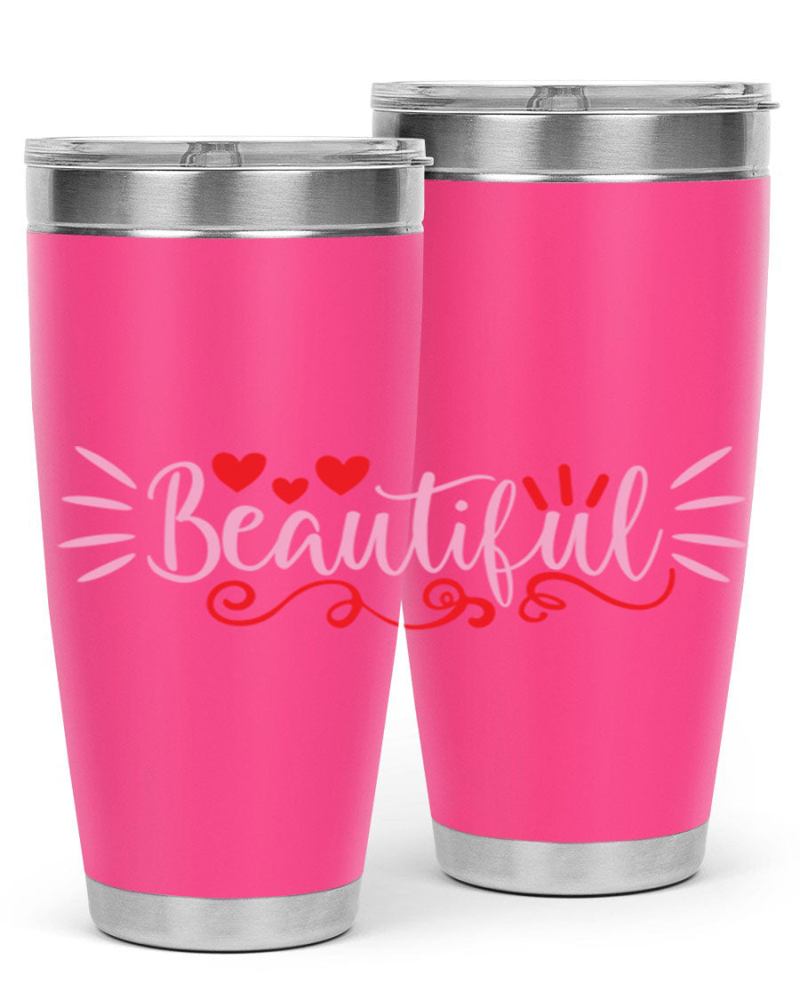 Beautiful Style 163# Tumbler showcasing its sleek stainless steel design and drink-thru lid, perfect for hot and cold beverages.