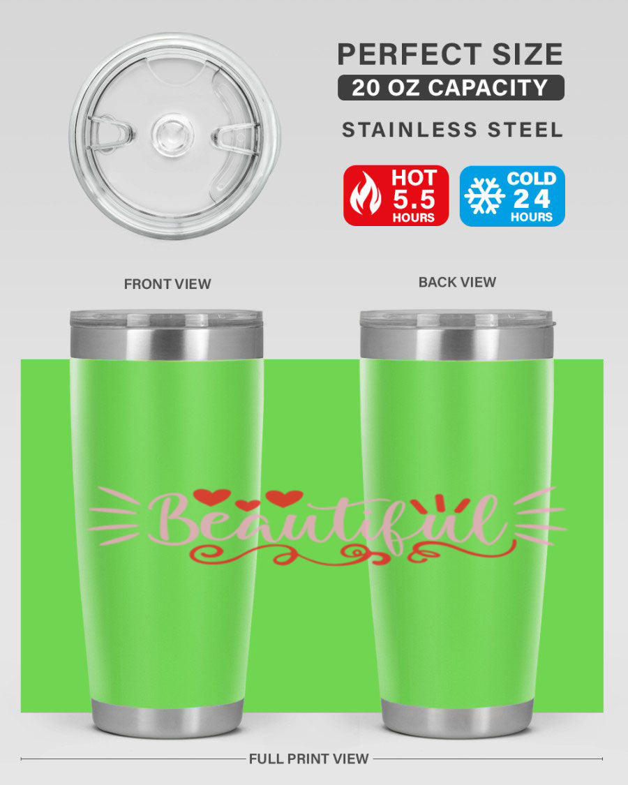 Beautiful Style 163# Tumbler showcasing its sleek stainless steel design and drink-thru lid, perfect for hot and cold beverages.