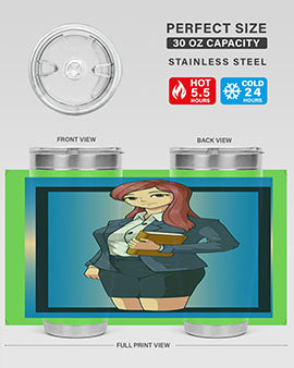 Beautiful Teacher Girl Anime Tumbler showcasing vibrant design and stainless steel construction, perfect for hot and cold beverages.
