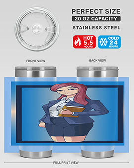 Beautiful Teacher Girl Anime Tumbler showcasing vibrant design and stainless steel construction, perfect for hot and cold beverages.