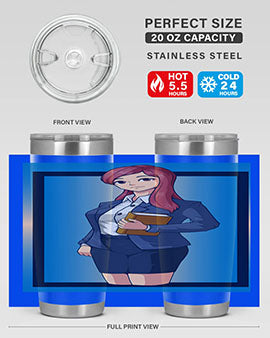 Beautiful Teacher Girl Anime Tumbler showcasing vibrant design and stainless steel construction, perfect for hot and cold beverages.