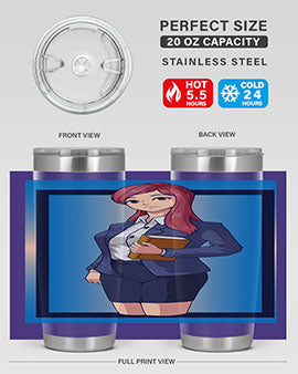 Beautiful Teacher Girl Anime Tumbler showcasing vibrant design and stainless steel construction, perfect for hot and cold beverages.