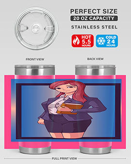 Beautiful Teacher Girl Anime Tumbler showcasing vibrant design and stainless steel construction, perfect for hot and cold beverages.