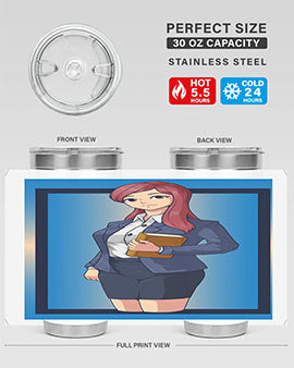 Beautiful Teacher Girl Anime Tumbler showcasing vibrant design and stainless steel construction, perfect for hot and cold beverages.
