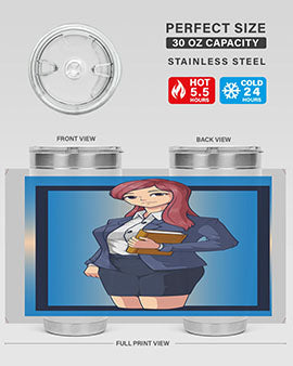 Beautiful Teacher Girl Anime Tumbler showcasing vibrant design and stainless steel construction, perfect for hot and cold beverages.