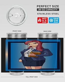 Beautiful Teacher Girl Anime Tumbler showcasing vibrant design and stainless steel construction, perfect for hot and cold beverages.