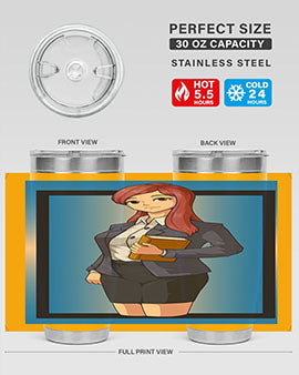 Beautiful Teacher Girl Anime Tumbler showcasing vibrant design and stainless steel construction, perfect for hot and cold beverages.