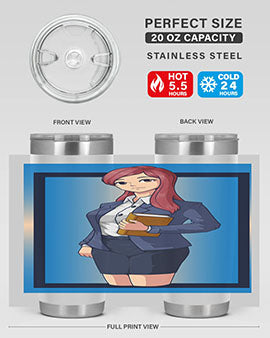 Beautiful Teacher Girl Anime Tumbler showcasing vibrant design and stainless steel construction, perfect for hot and cold beverages.