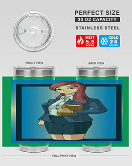 Beautiful Teacher Girl Anime Tumbler showcasing vibrant design and stainless steel construction, perfect for hot and cold beverages.