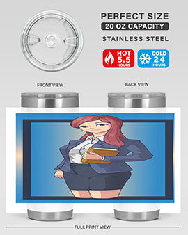 Beautiful Teacher Girl Anime Tumbler showcasing vibrant design and stainless steel construction, perfect for hot and cold beverages.