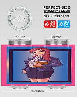 Beautiful Teacher Girl Anime Tumbler showcasing vibrant design and stainless steel construction, perfect for hot and cold beverages.