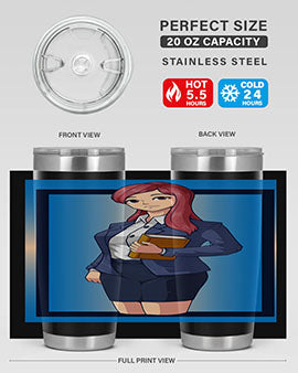 Beautiful Teacher Girl Anime Tumbler showcasing vibrant design and stainless steel construction, perfect for hot and cold beverages.