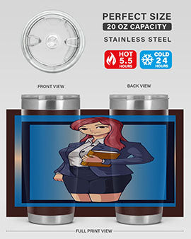 Beautiful Teacher Girl Anime Tumbler showcasing vibrant design and stainless steel construction, perfect for hot and cold beverages.