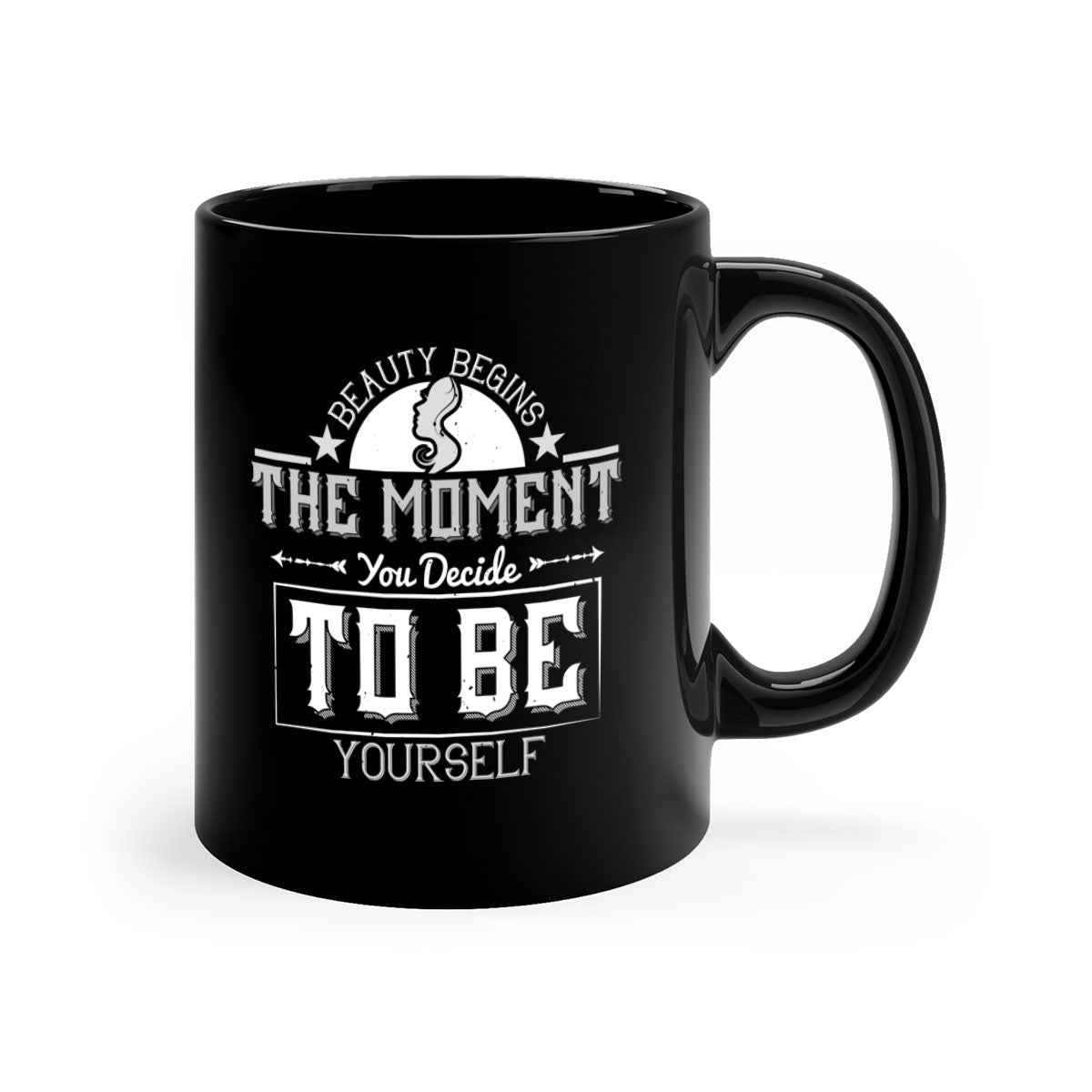 Beauty begins the moment you decide to be yourself Style 170# Mug featuring a two-tone design with a colored handle and glossy finish.