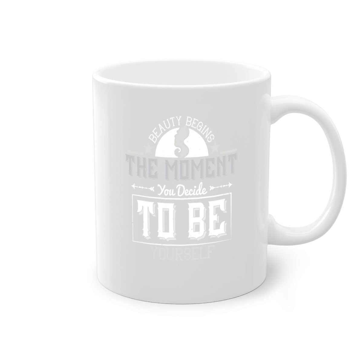 Beauty begins the moment you decide to be yourself Style 170# Mug featuring a two-tone design with a colored handle and glossy finish.