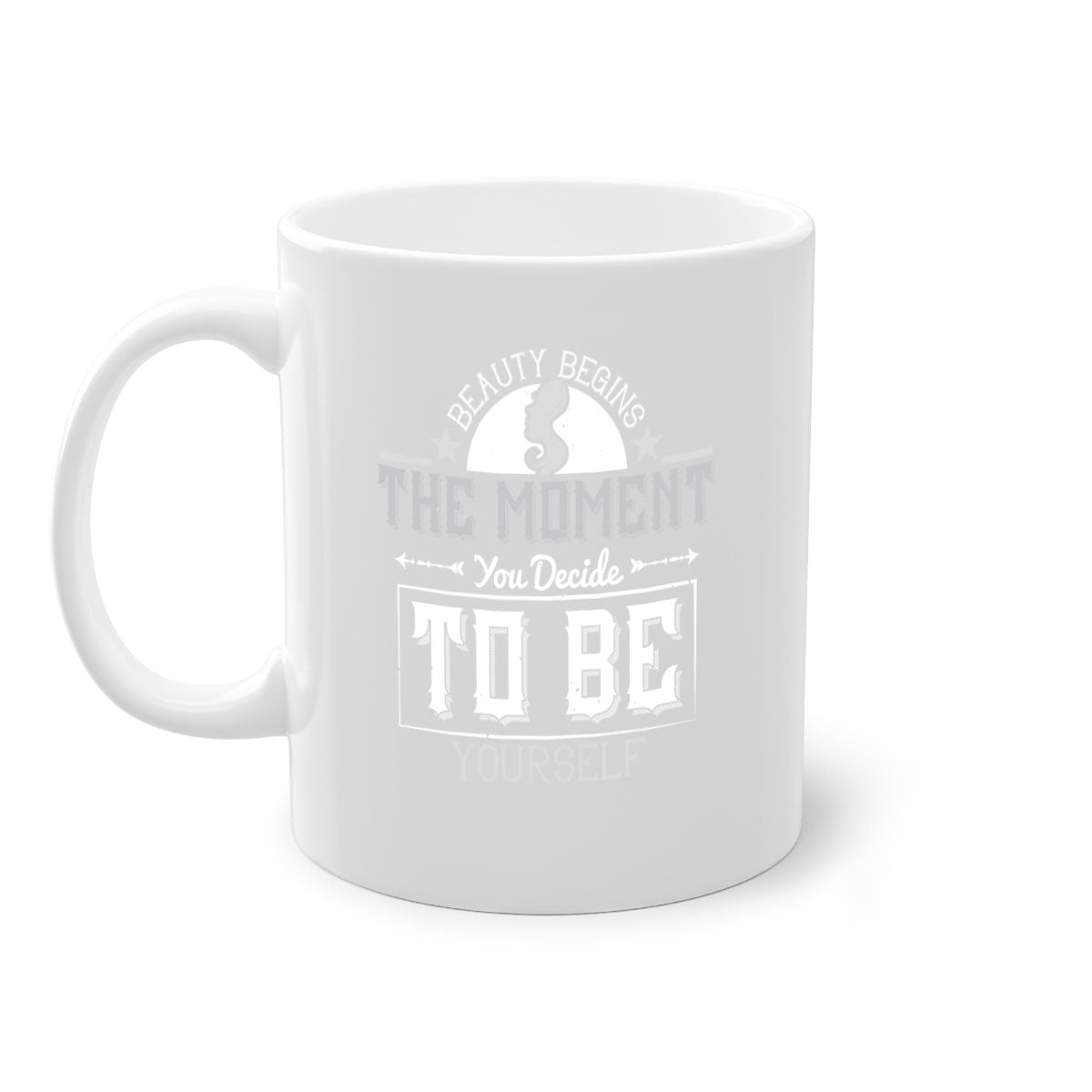 Beauty begins the moment you decide to be yourself Style 170# Mug featuring a two-tone design with a colored handle and glossy finish.