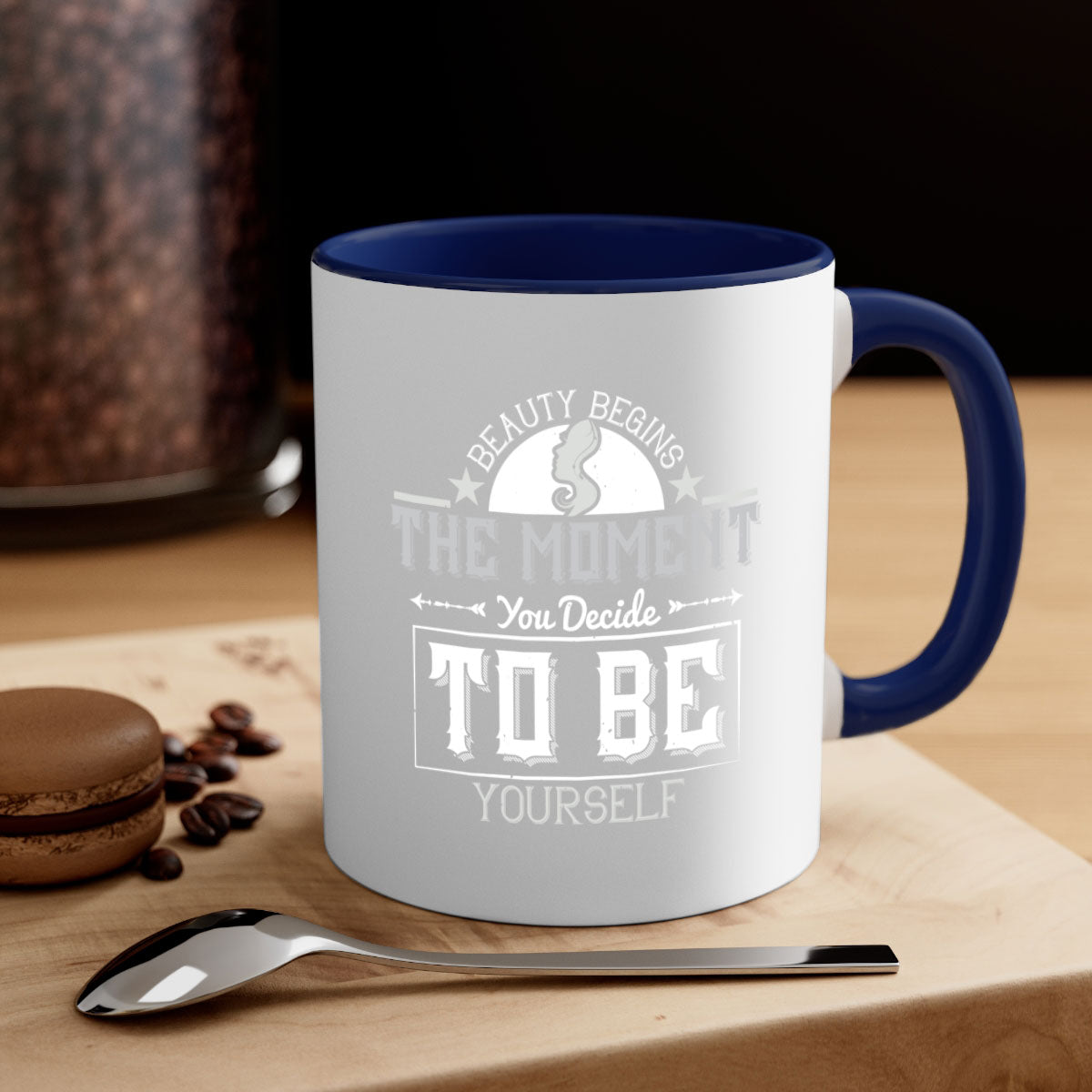 Beauty begins the moment you decide to be yourself Style 170# Mug featuring a two-tone design with a colored handle and glossy finish.