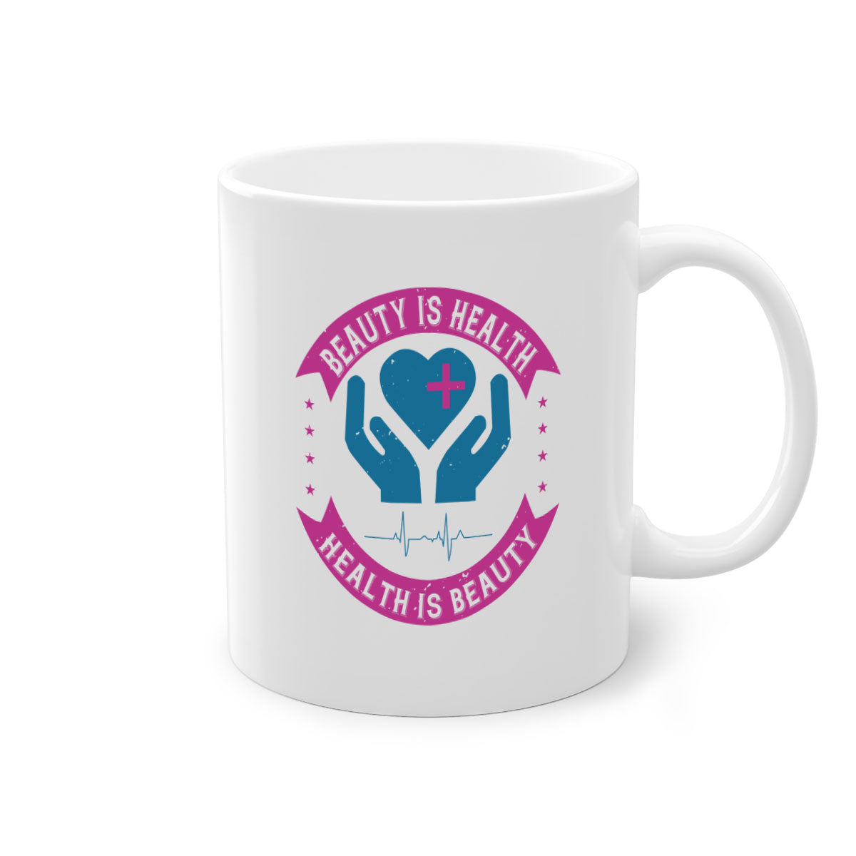 Beauty is Health Style 6# Mug with colorful handle and glossy finish, available in multiple colors and sizes.