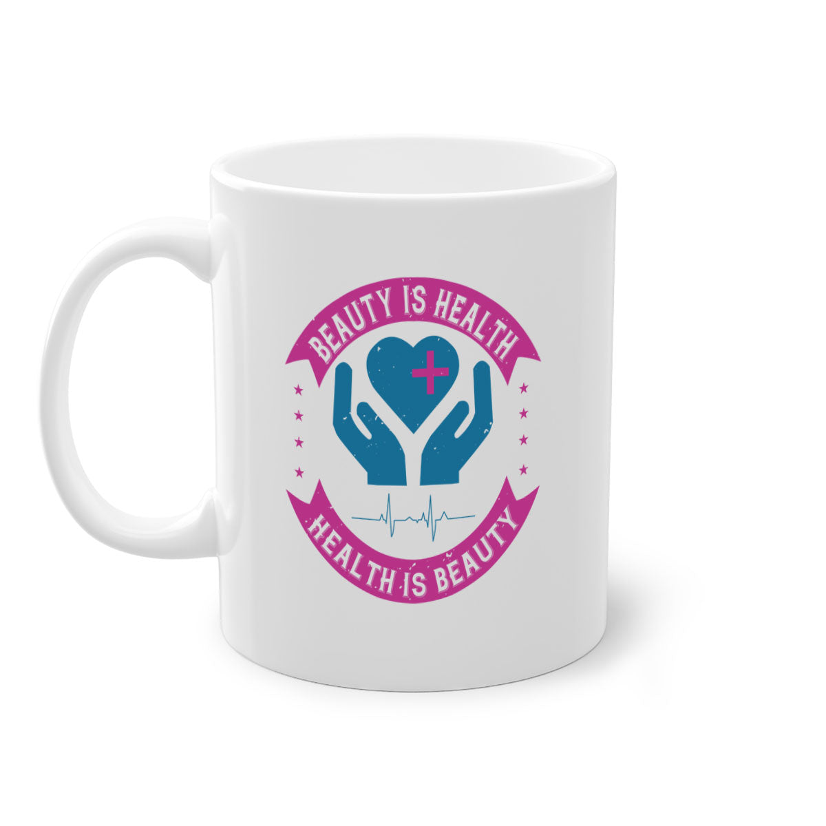 Beauty is Health Style 6# Mug with colorful handle and glossy finish, available in multiple colors and sizes.