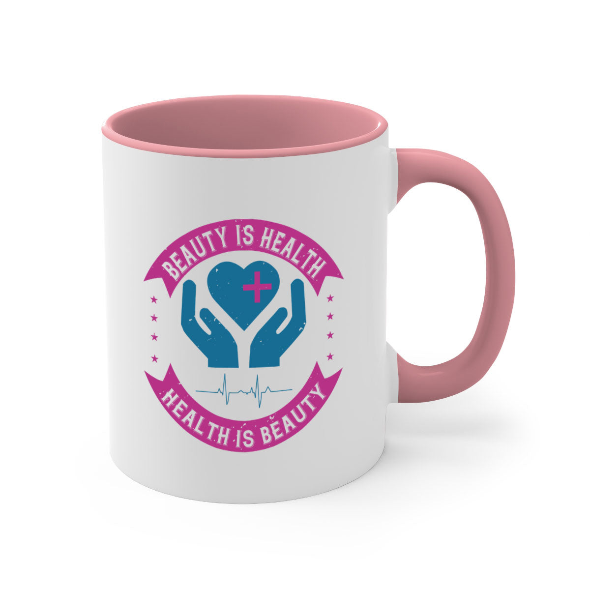 Beauty is Health Style 6# Mug with colorful handle and glossy finish, available in multiple colors and sizes.