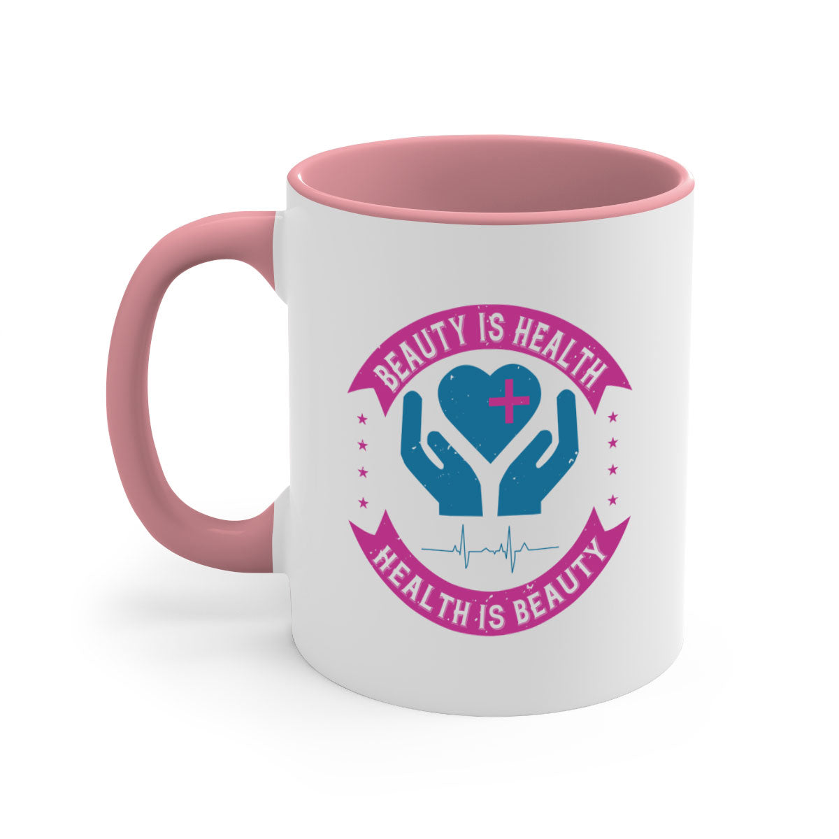 Beauty is Health Style 6# Mug with colorful handle and glossy finish, available in multiple colors and sizes.