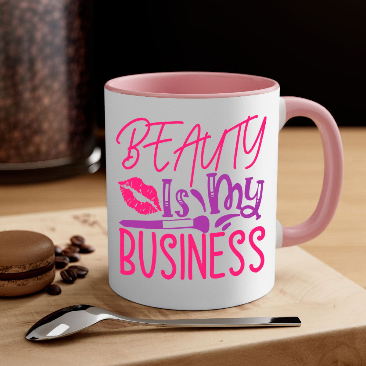 Beauty Is My Business Style 252# Mug with colorful handle and glossy finish, available in multiple colors and sizes.