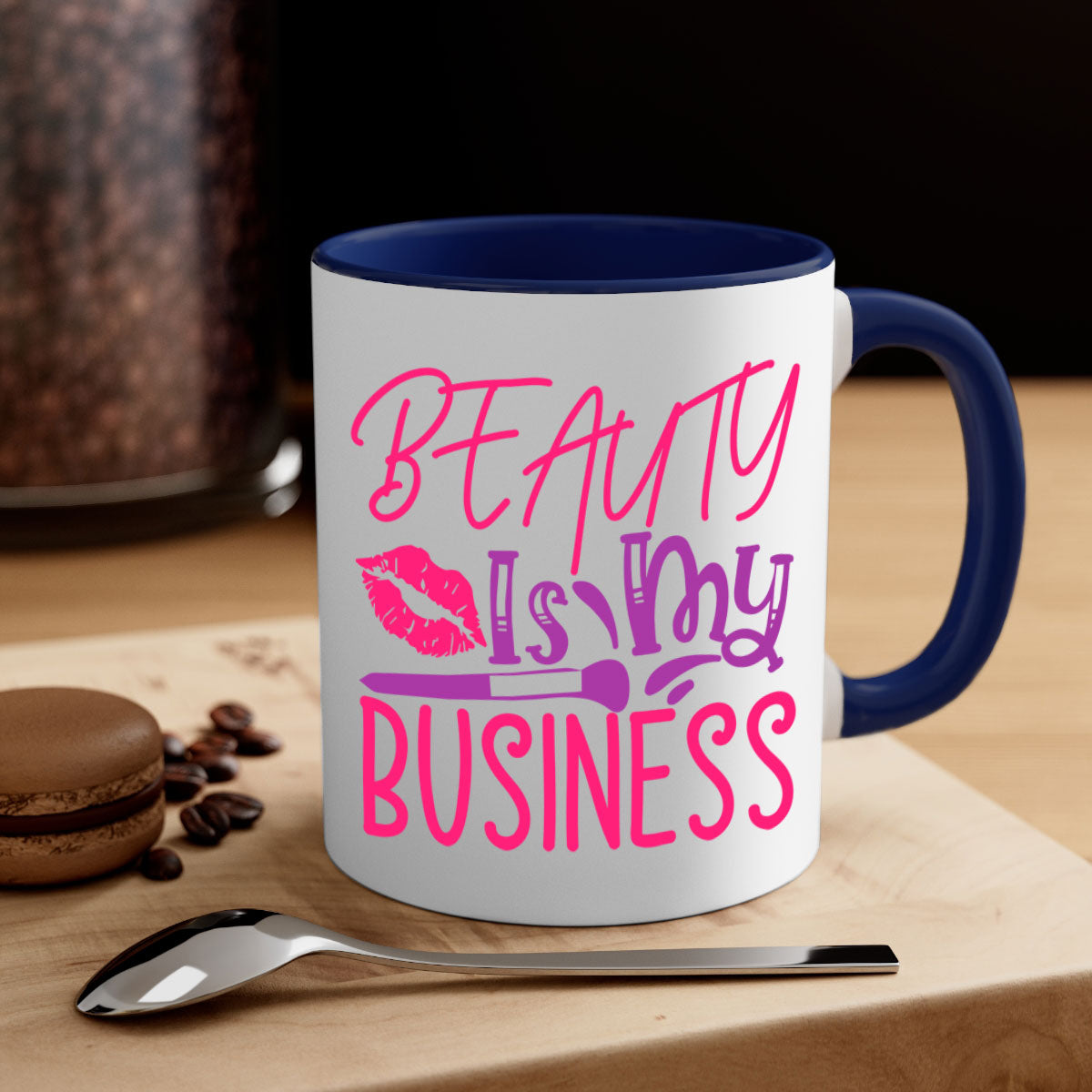 Beauty Is My Business Style 252# Mug with colorful handle and glossy finish, available in multiple colors and sizes.