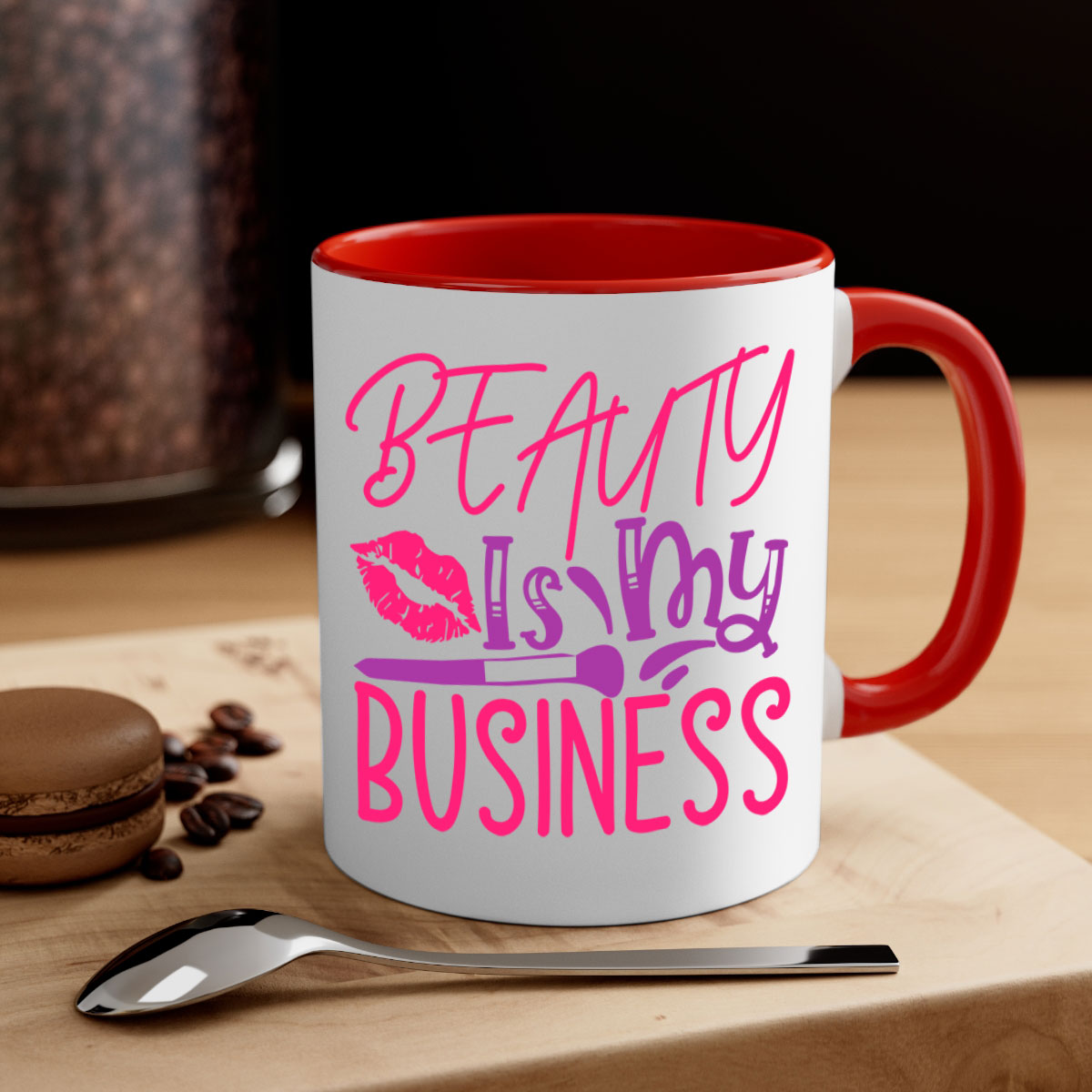 Beauty Is My Business Style 252# Mug with colorful handle and glossy finish, available in multiple colors and sizes.