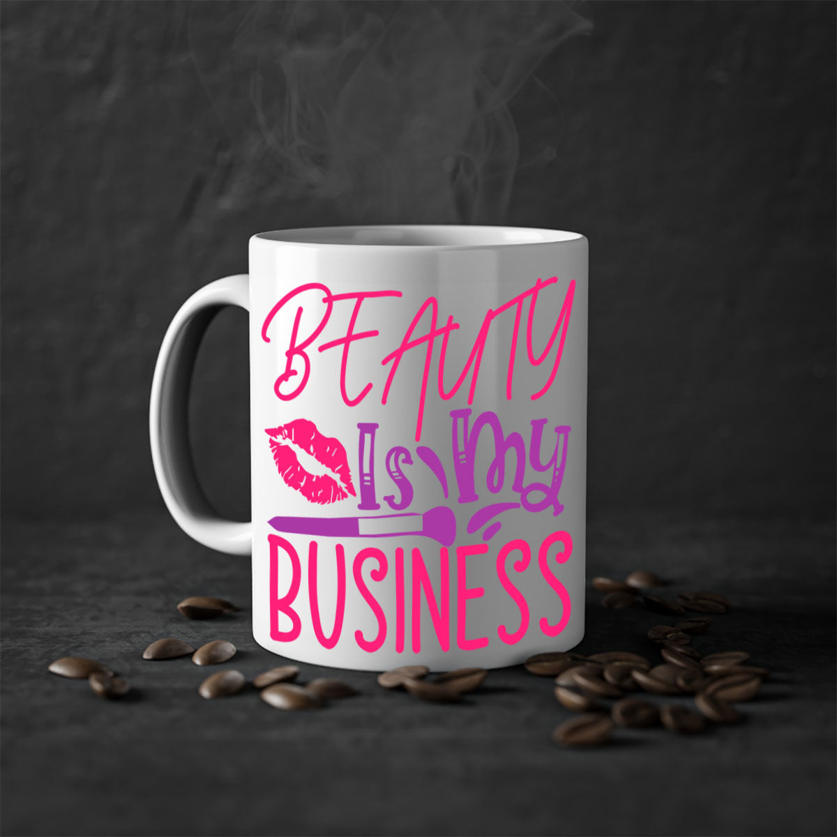 Beauty Is My Business Style 252# Mug with colorful handle and glossy finish, available in multiple colors and sizes.