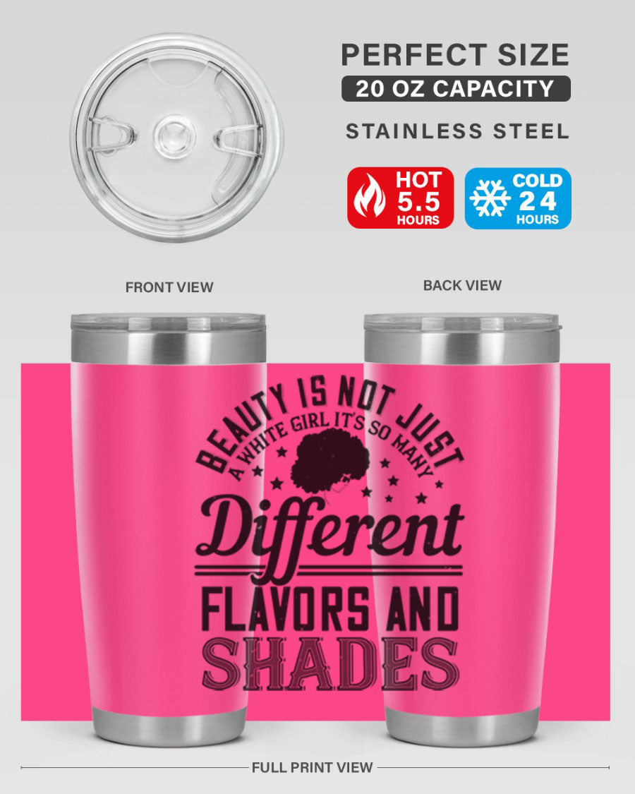 A stylish 20oz and 30oz stainless steel tumbler featuring a diverse beauty design, perfect for hot and cold beverages.