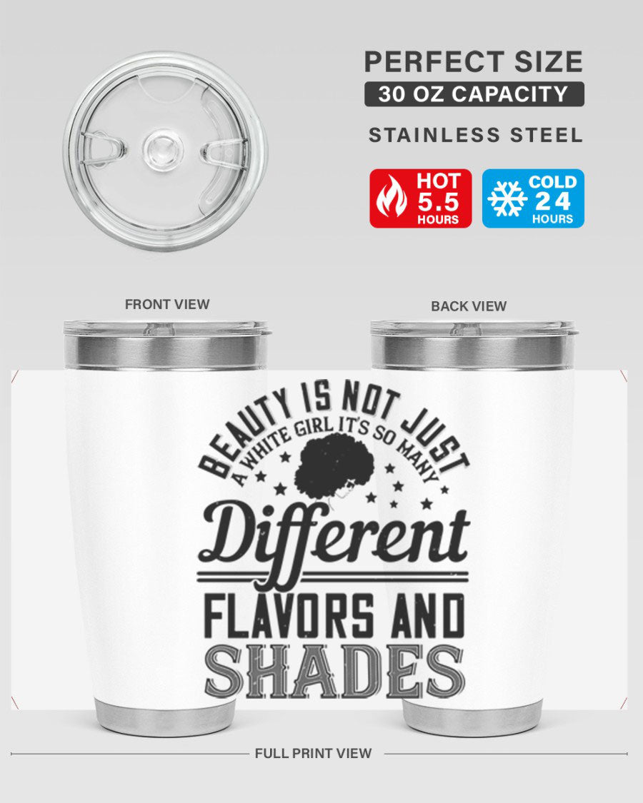 A stylish 20oz and 30oz stainless steel tumbler featuring a diverse beauty design, perfect for hot and cold beverages.