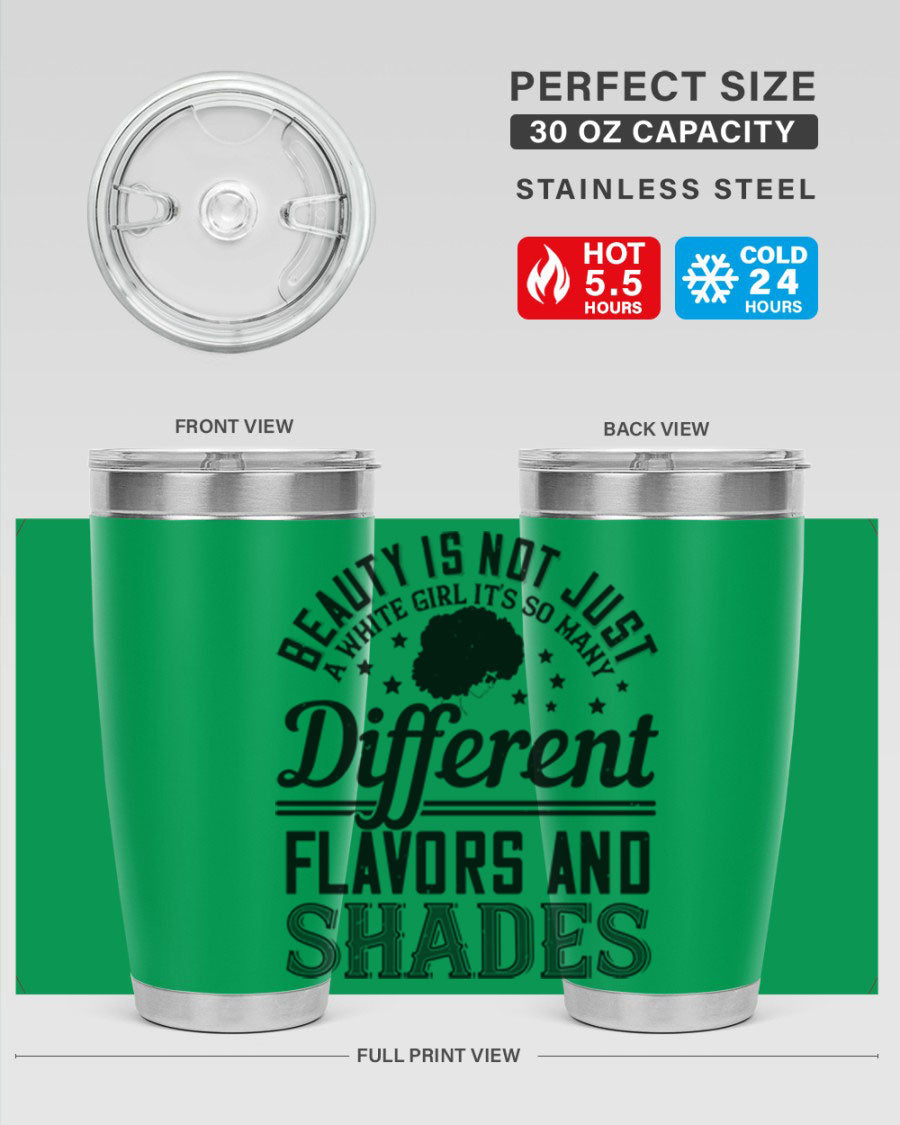 A stylish 20oz and 30oz stainless steel tumbler featuring a diverse beauty design, perfect for hot and cold beverages.