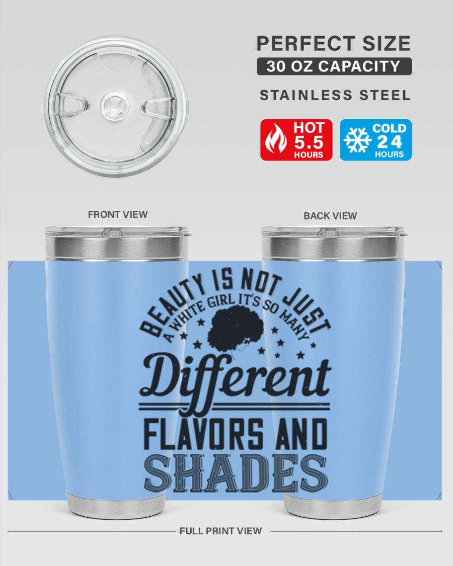 A stylish 20oz and 30oz stainless steel tumbler featuring a diverse beauty design, perfect for hot and cold beverages.