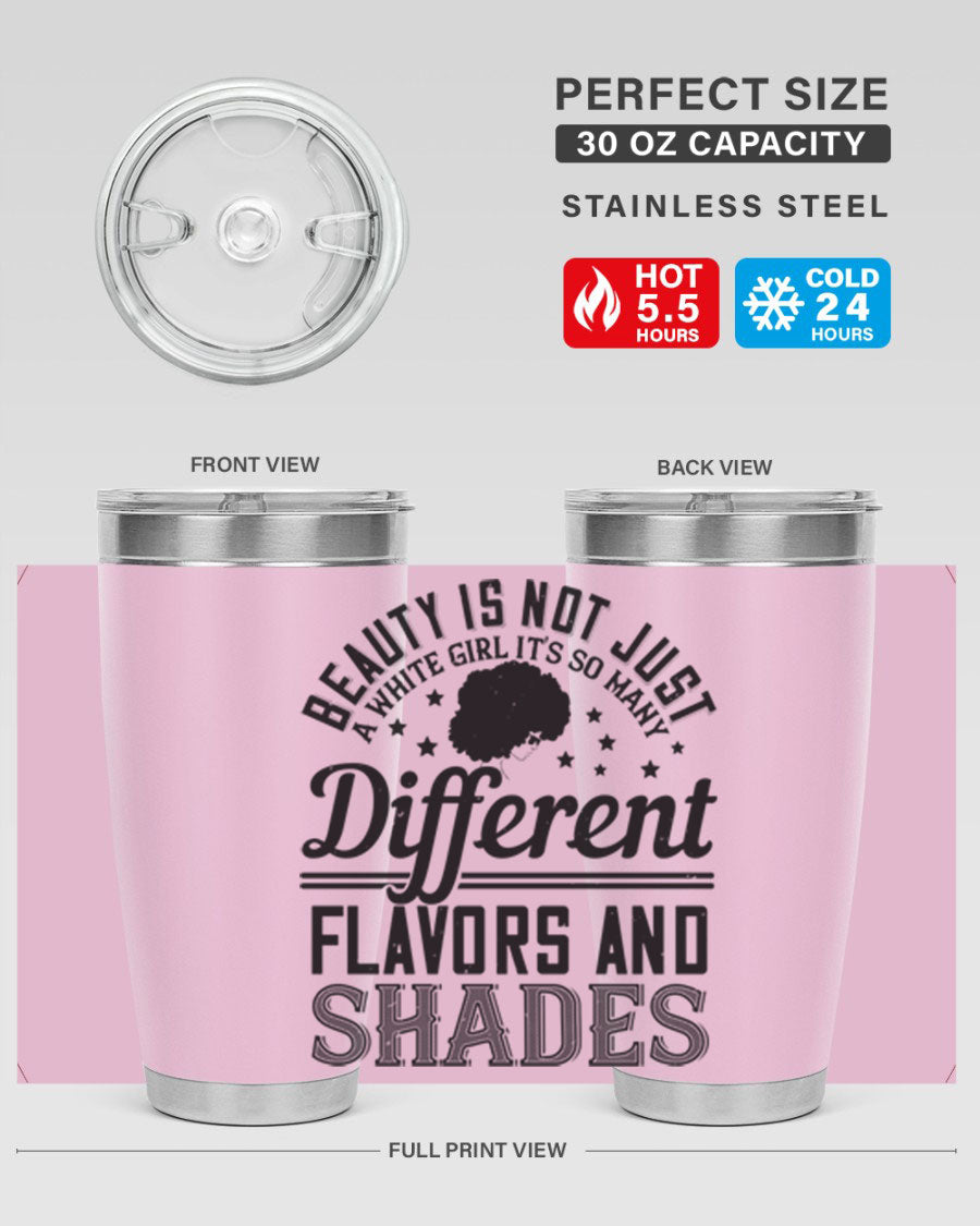 A stylish 20oz and 30oz stainless steel tumbler featuring a diverse beauty design, perfect for hot and cold beverages.