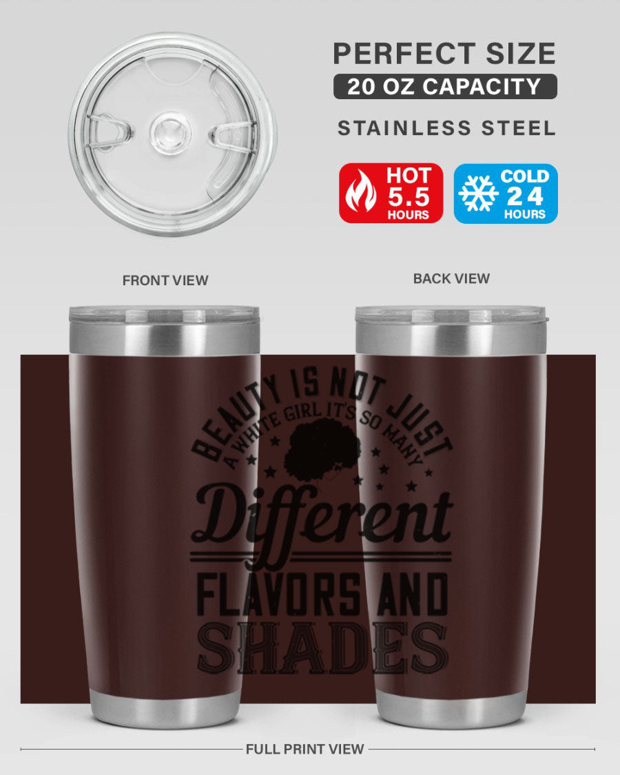 A stylish 20oz and 30oz stainless steel tumbler featuring a diverse beauty design, perfect for hot and cold beverages.