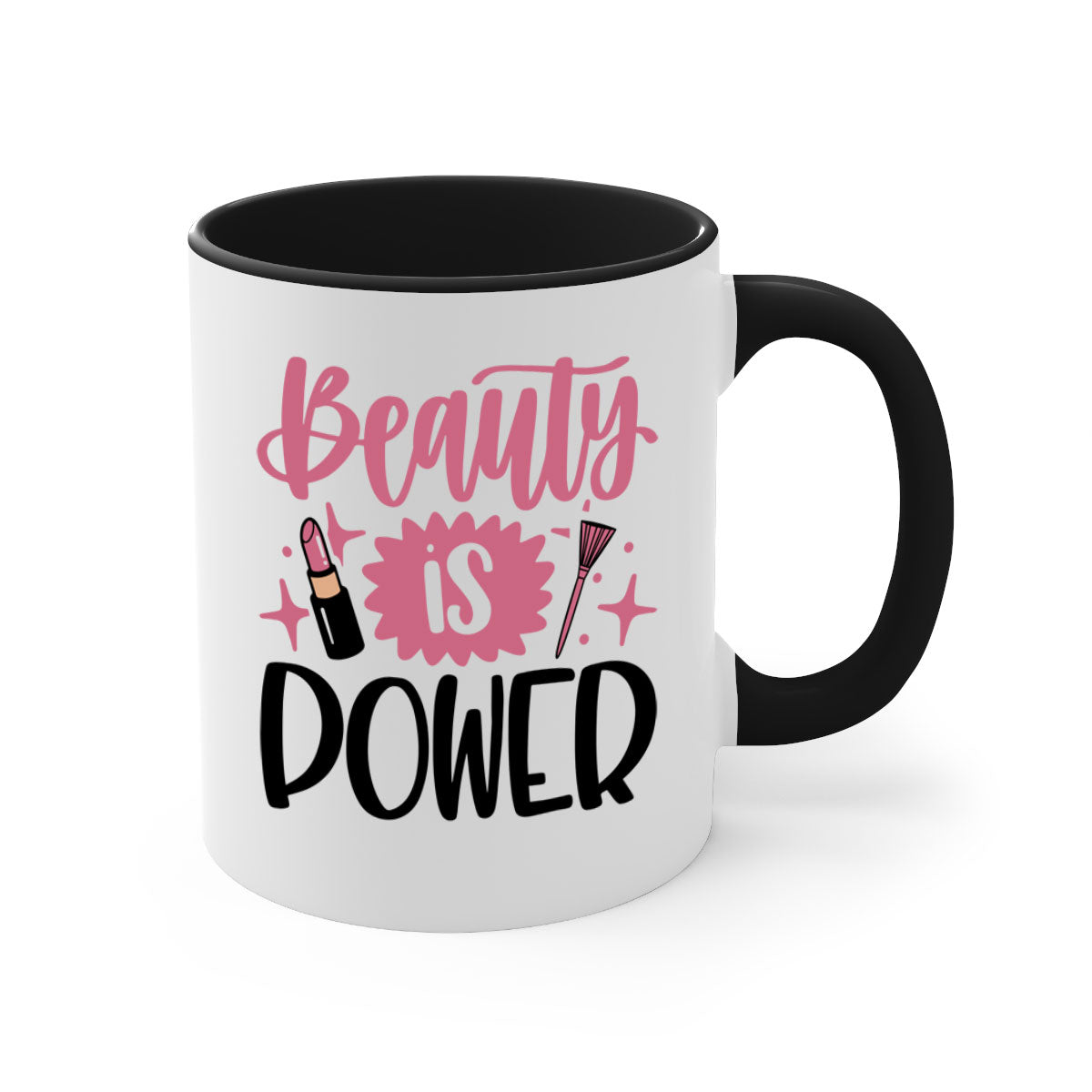 Beauty Is Power Style 135# mug with a glossy finish and colored handle, available in five colors and two sizes.