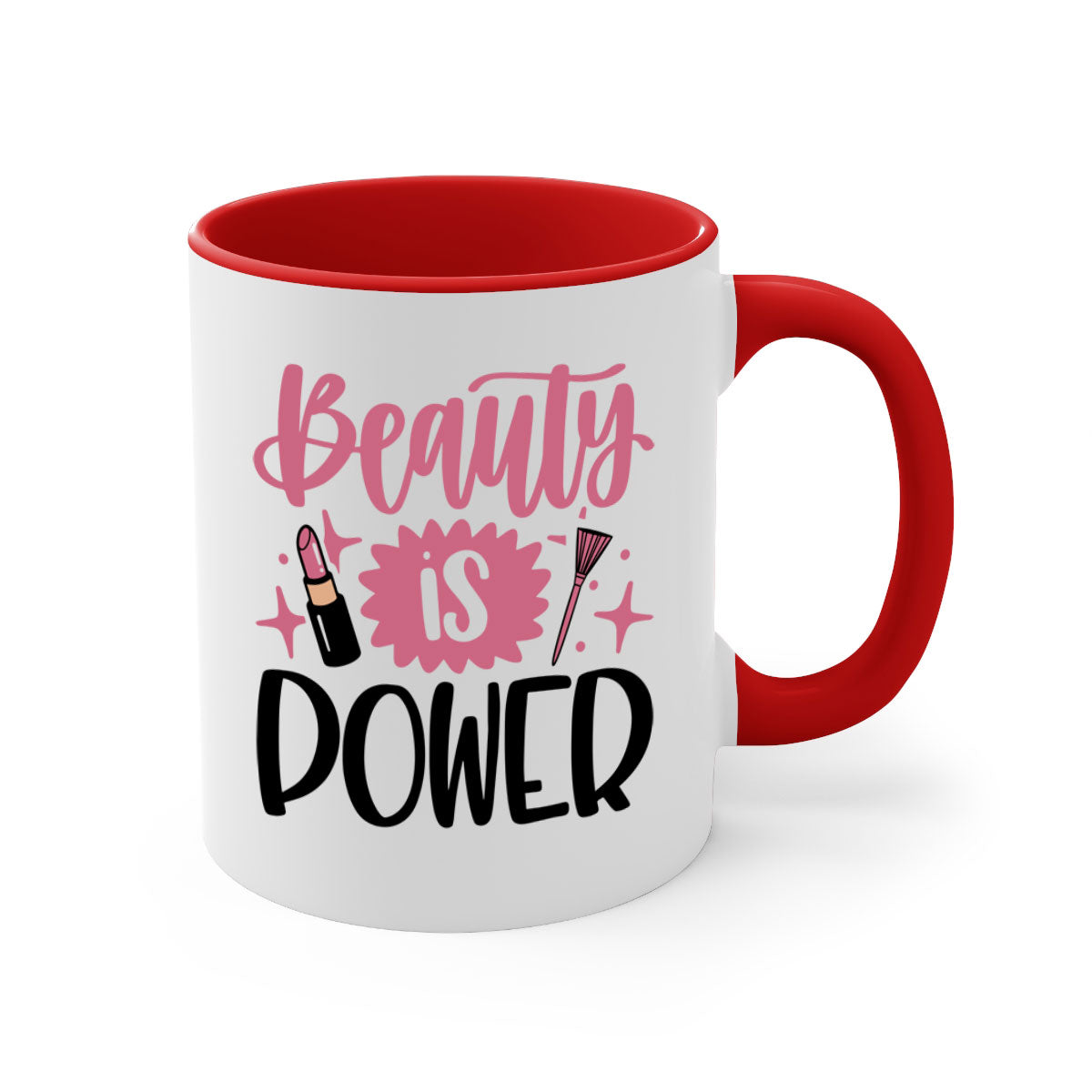 Beauty Is Power Style 135# mug with a glossy finish and colored handle, available in five colors and two sizes.