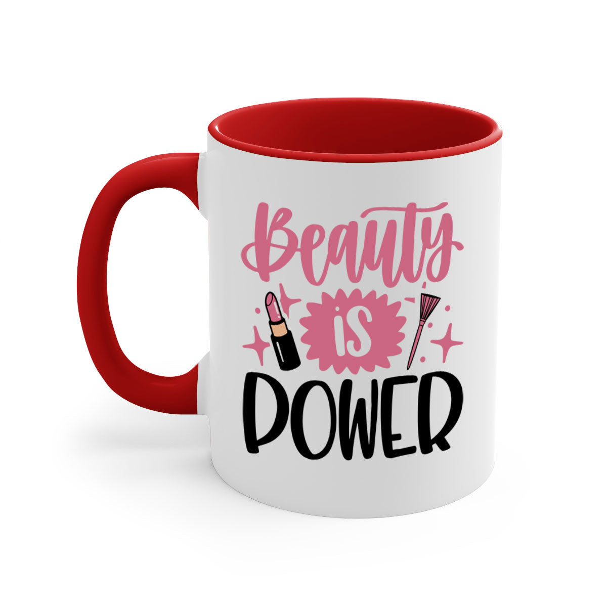 Beauty Is Power Style 135# mug with a glossy finish and colored handle, available in five colors and two sizes.