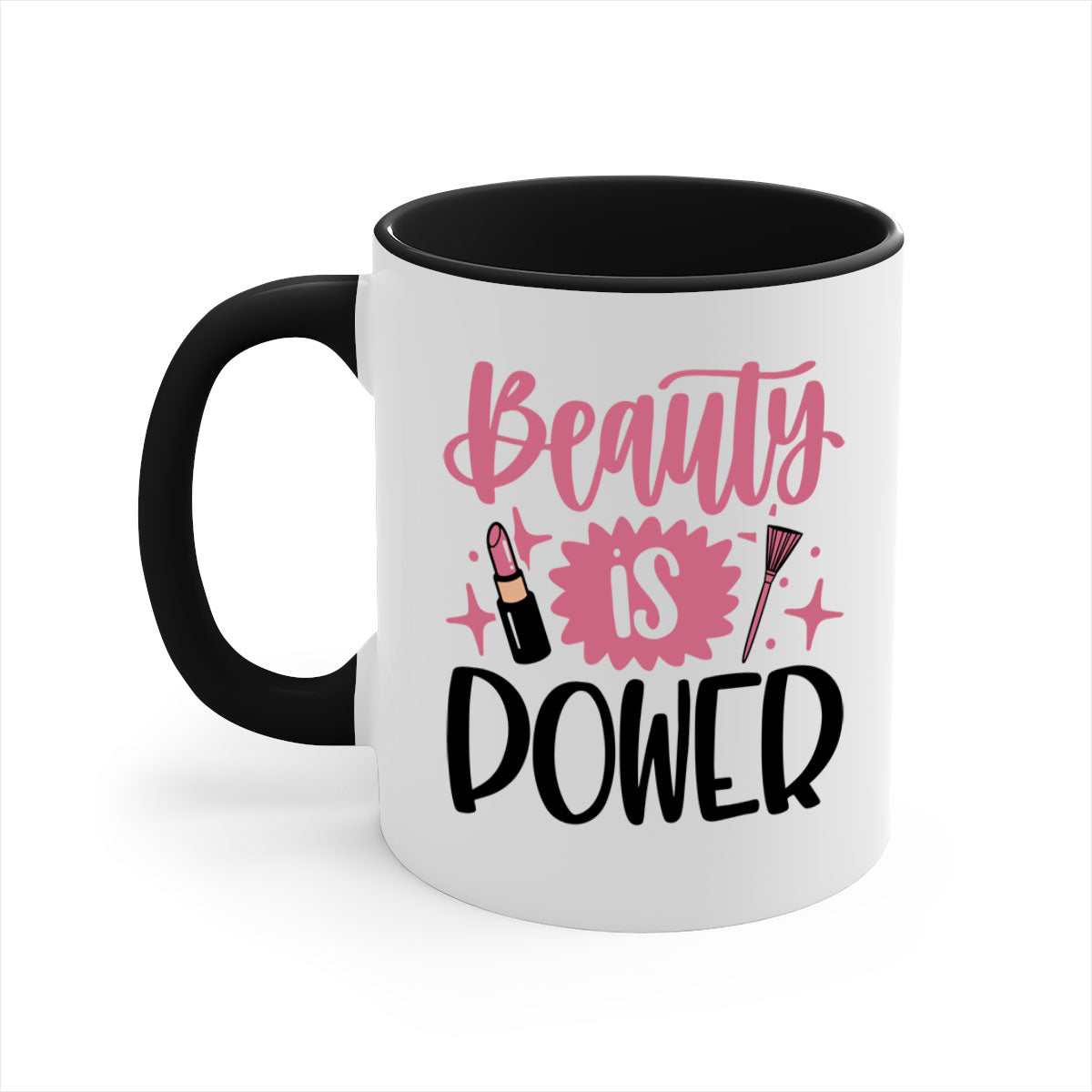 Beauty Is Power Style 135# mug with a glossy finish and colored handle, available in five colors and two sizes.
