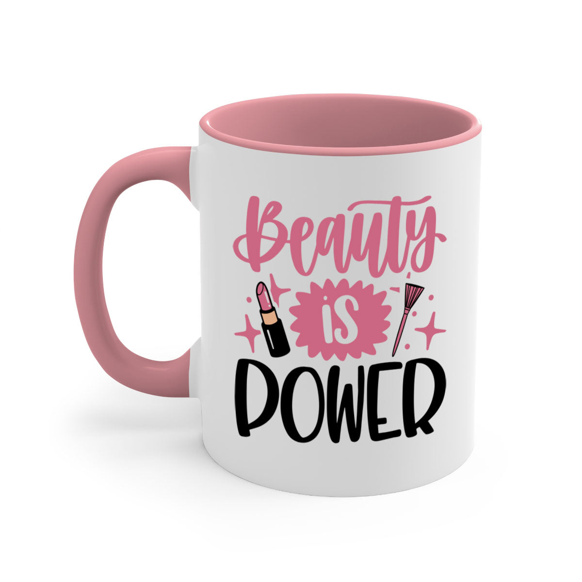 Beauty Is Power Style 135# mug with a glossy finish and colored handle, available in five colors and two sizes.